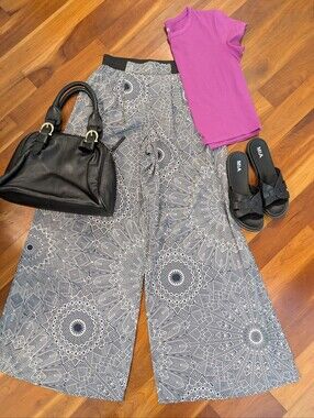 High Waisted Wide Leg Geometric Pattern Pants